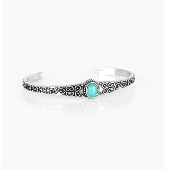 Paparazzi Silver Bracelet with Turquoise Accent Make Your Own Path Blue Jewelry - Picture 1 of 2